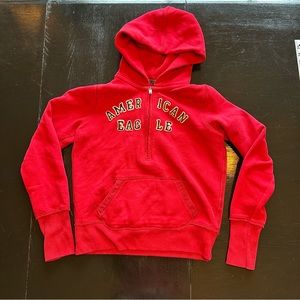 Retro American Eagle Small Red Hoodie 1/2 Zip Pullover Sweatshirt